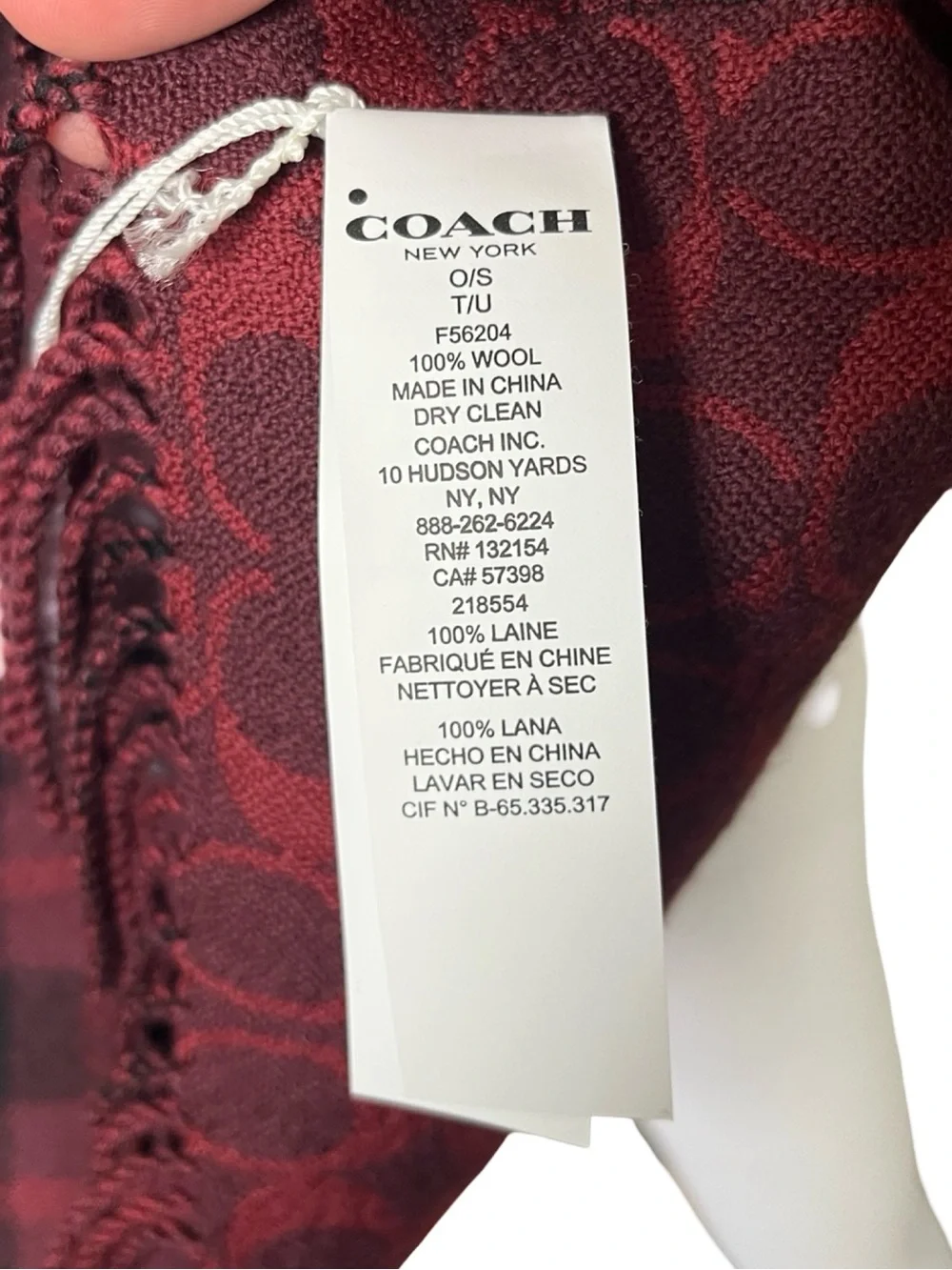 NEW Coach Scarf Reversible Signature Plaid Monogram Wool Fringe Oxblood - Picture 7 of 9